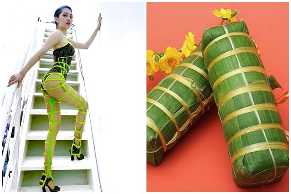 
Hình ảnh so sánh với những điểm tương đồng hài hước của bộ cánh thời trang và món ăn không thế thiếu trong ngày Tết Việt Nam. 