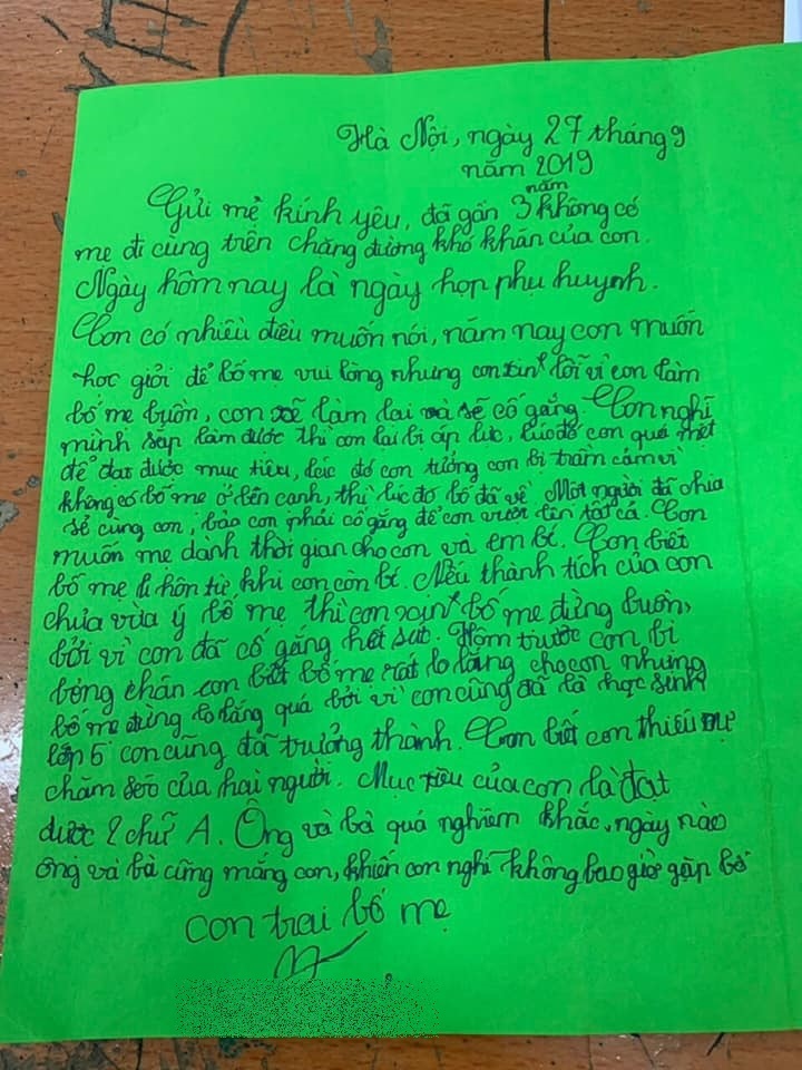  
Bức thư tay của cậu bé học sinh lớp 5