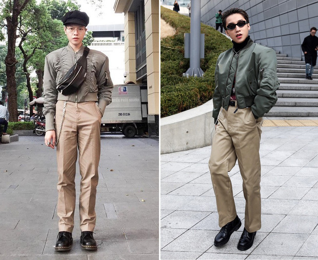  
Bộ cánh được Sơn Tùng diện trong Seoul Fashion Week, khong lâu sau đó được ca sĩ Hà Nội biến tấu tương tự. 