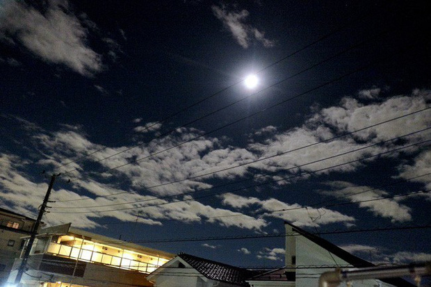 
Ánh trăng sáng rực cũng không che mờ được sự buồn bã của người dân Nhật Bản hậu cơn bão đi qua. (Ảnh: FB).