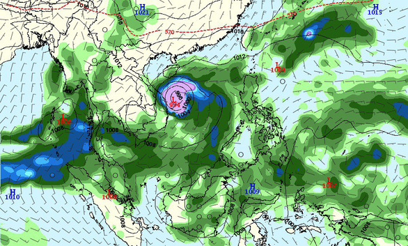  
Sơ đồ dự báo cơn bão số 6 xuất hiện tại Biển Đông sau bão số 5 (Matmo). (Ảnh: Meteostar)