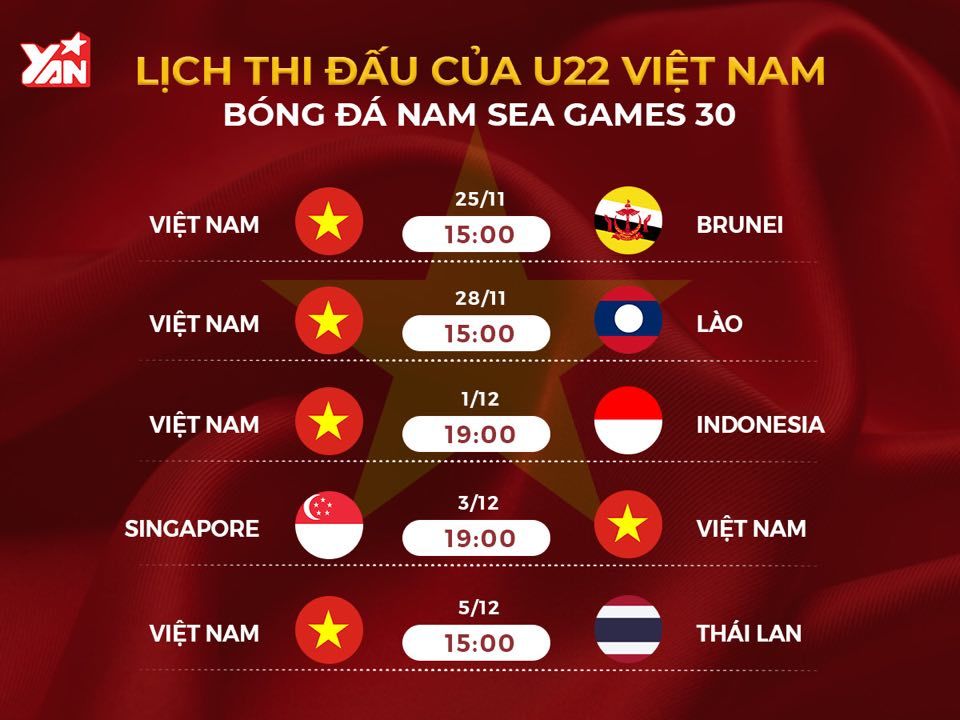  
Lịch thi đấu của U22 Việt Nam tại SeaGames 30.