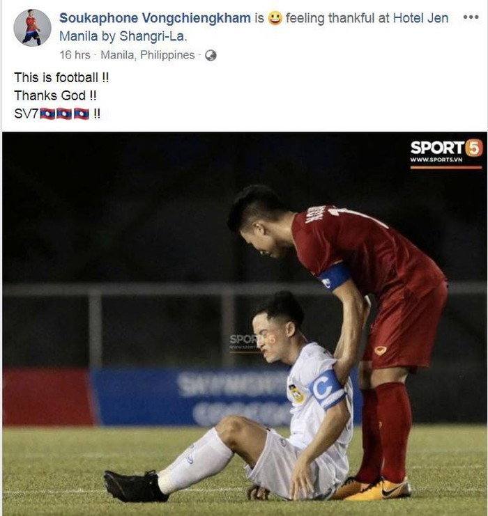  
Đội trưởng U22 Lào gửi thông điệp đến Quang Hải: "Đây mới là bóng đá. Ơn Chúa!"