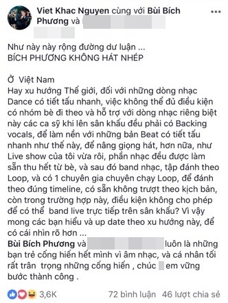 Khắc Việt bênh vực Bích Phương giữa nghi án hát nhép trên sân khấu