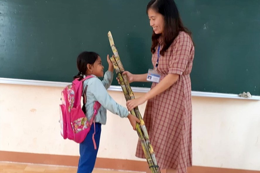  
Học trò mang cây mía trong vườn tới tặng cô nhân ngày nhà giáo. (Ảnh: Đặng Thái Nguyên)