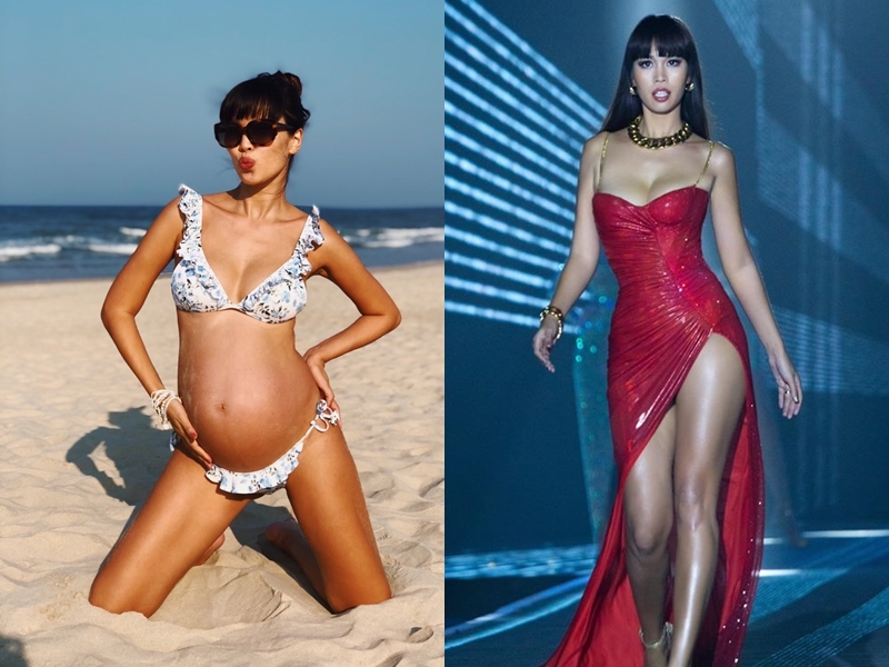  
Siêu mẫu Hà Anh sau sinh em bé đầu lòng cũng giảm được 12kg để có được hình thể như cũ. Cô không chỉ mặc chuẩn tất cả các trang phục mà còn tự tin trên sàn catwalk. 