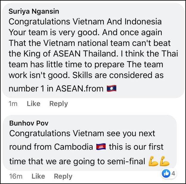  
Một số người hâm mộ khác lại chúc mừng đội tuyển Việt Nam (Ảnh: Chụp màn hình)