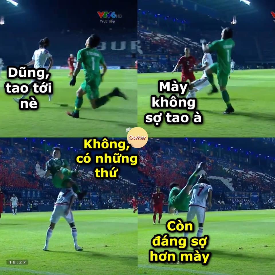  
Pha đỡ bóng mạo hiểm của thủ thành Bùi Tiến Dũng (Ảnh: Fandom Owker)