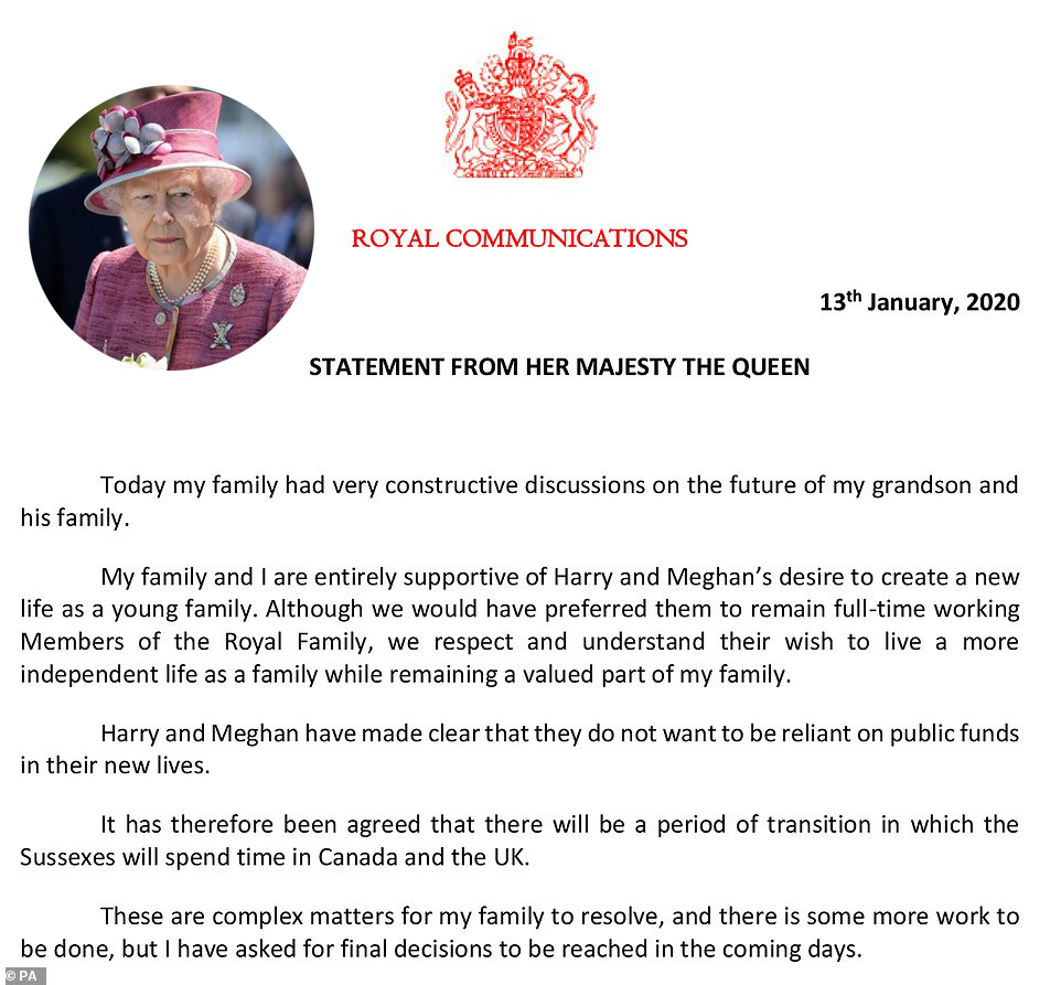  
Nữ hoàng Elizabeth​ đưa ra thông cáo ngầm tước danh hiệu của vợ chồng hoàng tử Harry. (Ảnh: News)