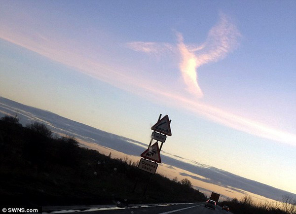  
Hình ảnh thiên thần đang dang cánh hiện ra thật đẹp trên bầu trời Anh Quốc. (Ảnh: SWNS)