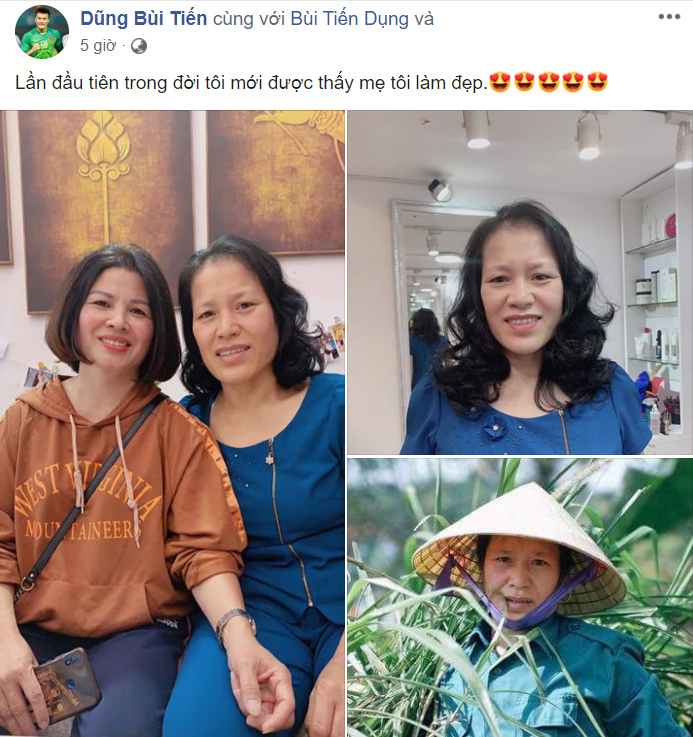  
Bùi Tiến Dũng hào hứng chia sẻ hình ảnh của mẹ sau khi làm tóc