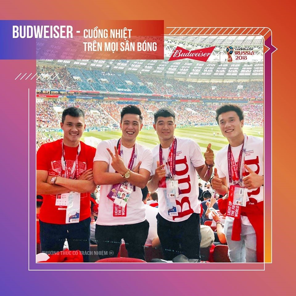  
Budweiser đã từng đưa các tên tuổi Việt Nam đến Nga xem World Cup năm 2018