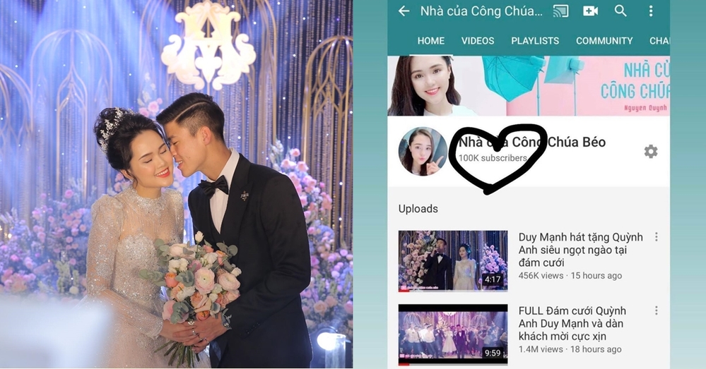  
Chỉ sau hơn 1 ngày đăng tải clip đám cưới, Quỳnh Anh đã thu về 100 nghìn lượt người đăng ký kênh