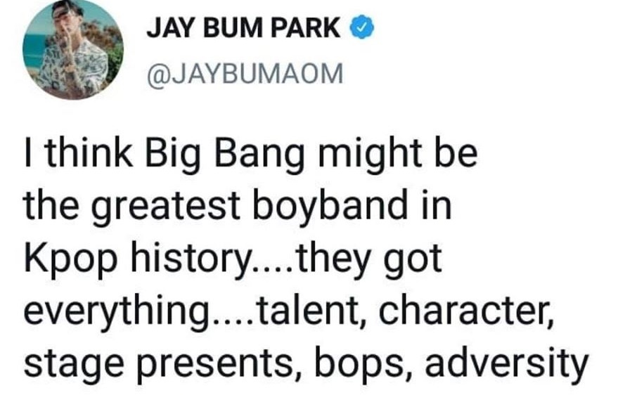 Dòng tweet của Jay Park về BIGBANG.