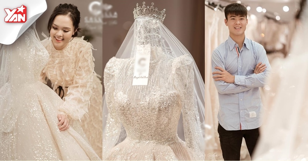  
Chiếc váy cưới được Duy Mạnh đích thân đặt may riêng cho Quỳnh Anh