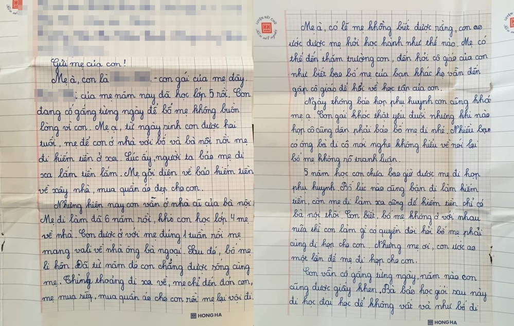  
2 trang đầu bức thư gửi mẹ của em học sinh lớp 5 (Nguồn: H.N.A)