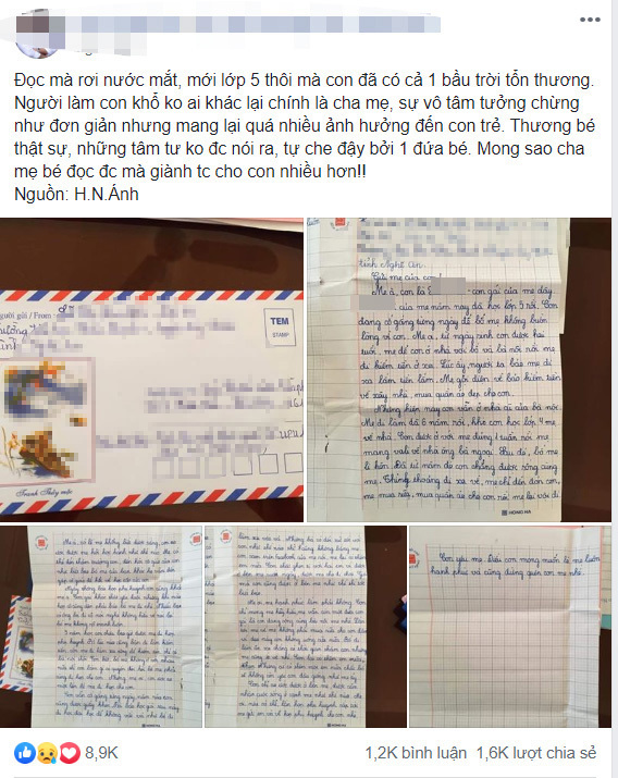  
Bức thư của học sinh lớp 5 được chia sẻ trên mạng xã hội (Ảnh chụp màn hình)