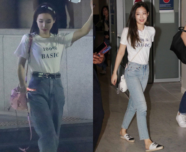  
Lại một chiếc áo thun basic làm nên "duyên nợ" của Nayeon và Jennie. Cùng phong cách đơn giản nhưng vóc dáng của hai cô gái lại làm fan trầm trồ.