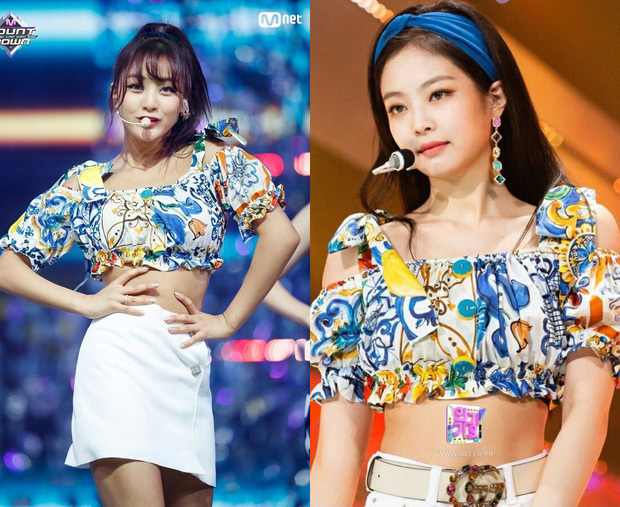  
Ngoài Nayeon, Jihyo cũng từng so kè nhan sắc với Jennie khi diện cùng kiểu áo. Lần xuất hiện trên sân khấu này của Jihyo nhận được nhiều lời khen, song Jennie lại vẫn chiếm ưu thế hơn vì biết cách phối phụ kiện là băng đô, thắt lưng.