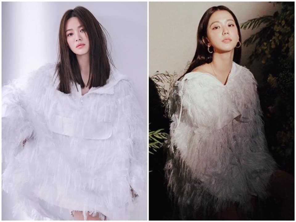 
Jisoo - Song Hye Kyo bất phân thắng bại khi diện chiếc áo trắng lông vũ. (Ảnh: Pinterest)