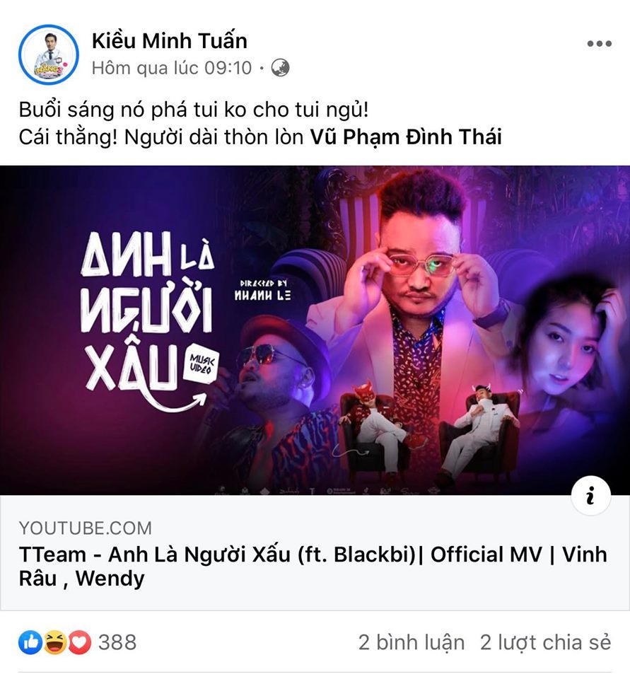  
Kiều Minh Tuấn chia sẻ MV ủng hộ đàn em
