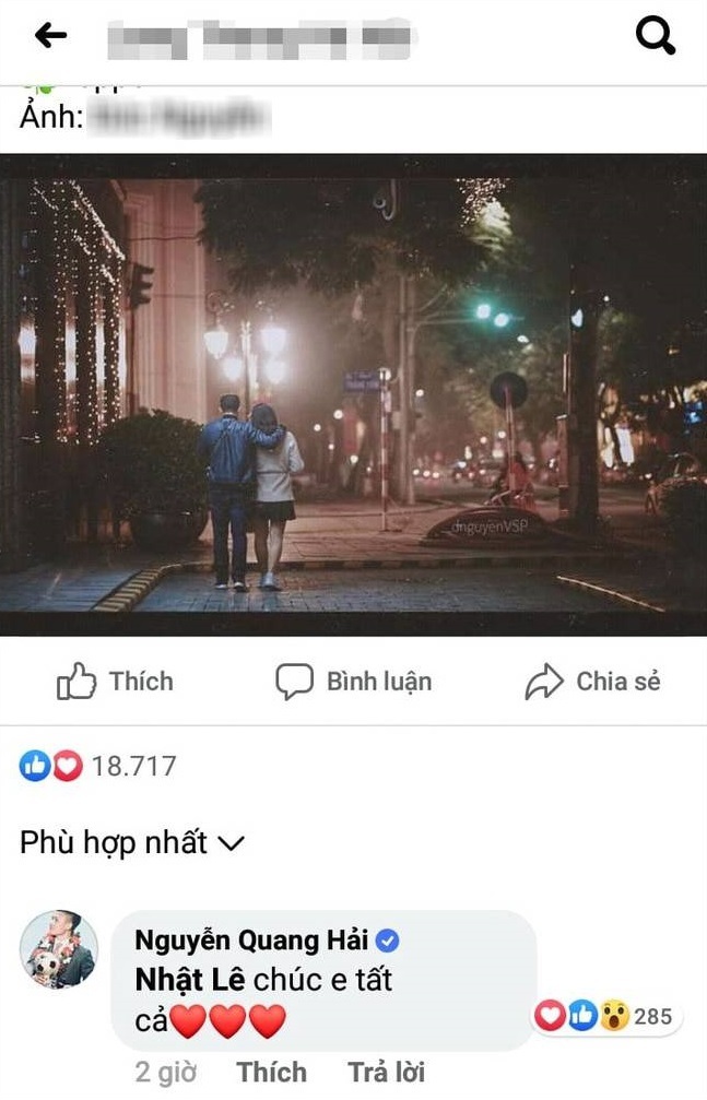  
Quang Hải không ngần ngại nhắc tên Nhật Lê trong một bài đăng công khai. (Ảnh chụp màn hình FB)
