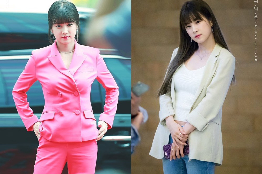  So sánh hai lần diện vest của Chorong thì có thể thấy rõ bộ cánh hồng sến kia cô nàng không nên diện lần nào nữa mà tốt nhất là nên theo style trẻ trung bên cạnh. Ảnh: News1/ Pinterest