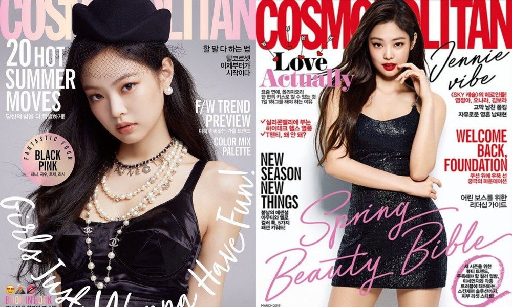 
Jennie trên Cosmopolitan số tháng 8/2018 và tháng 3/2019 (Ảnh: Cosmopolitan).