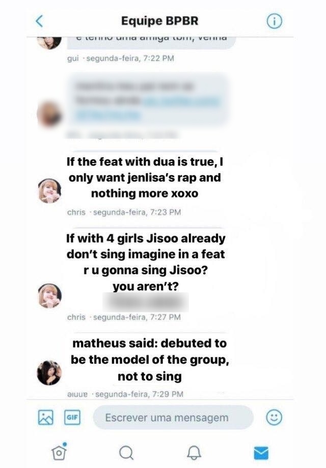 
- Nếu sự kết hợp với Dua là đúng thì tôi chỉ muốn nghe rap của JenLisa thôi. 
-Trong 4 người, Jisoo đã chẳng hát rồi tưởng tượng trong bài kết hợp xem, cô có định hát không Jisoo? 
- Matheus nói: debut làm model của nhóm, không phải để hát. (Ảnh: Twitter)