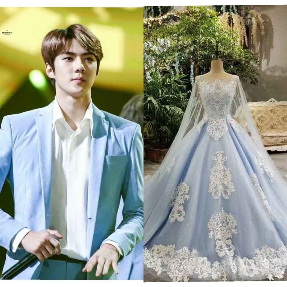  
Là nam thần, Sehun dễ dàng "cân" cả những bộ vest xanh, cô dâu của anh nhất định phải thử kiểu váy xanh cùng tông này - Ảnh: Touch The Wind - SEVF.