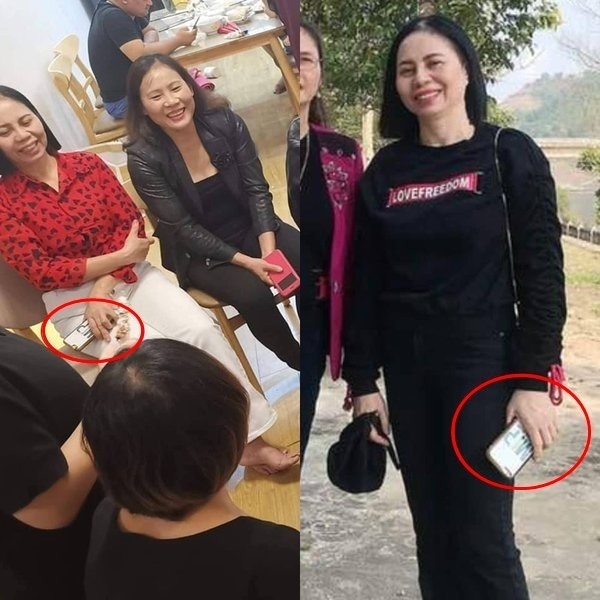  
Mẹ Thiều Bảo Trâm sử dụng ốp lưng in logo công ty Sơn Tùng - Ảnh: BMSB Group.