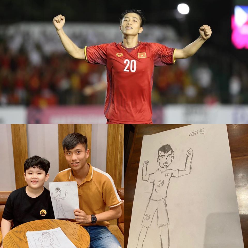 Bức ảnh mà con trai của Trương Quỳnh Anh - Tim vẽ hình tặng cầu thủ Phan Văn Đức