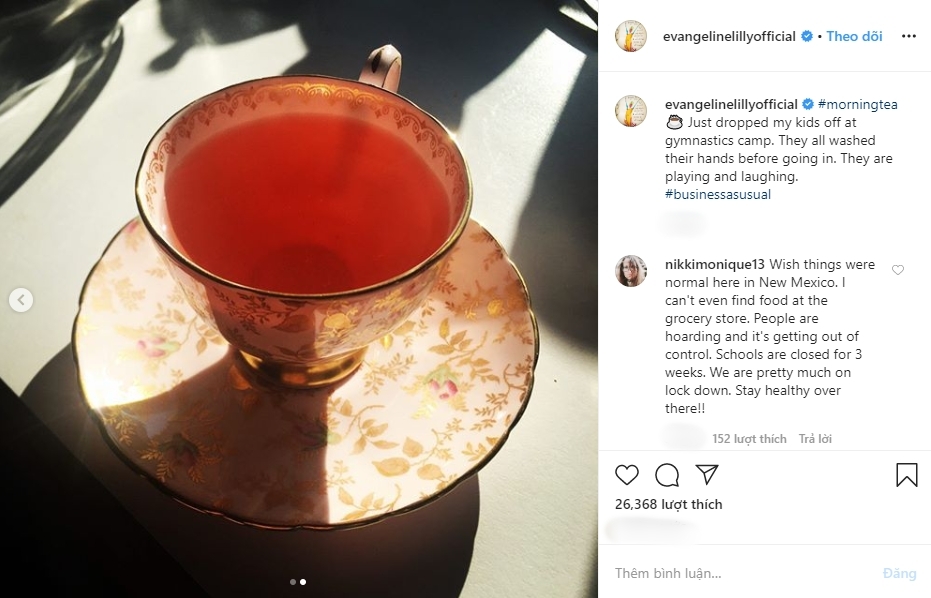  
Bài đăng Evangeline Lilly đăng tải (Ảnh: Instagram nhân vật)