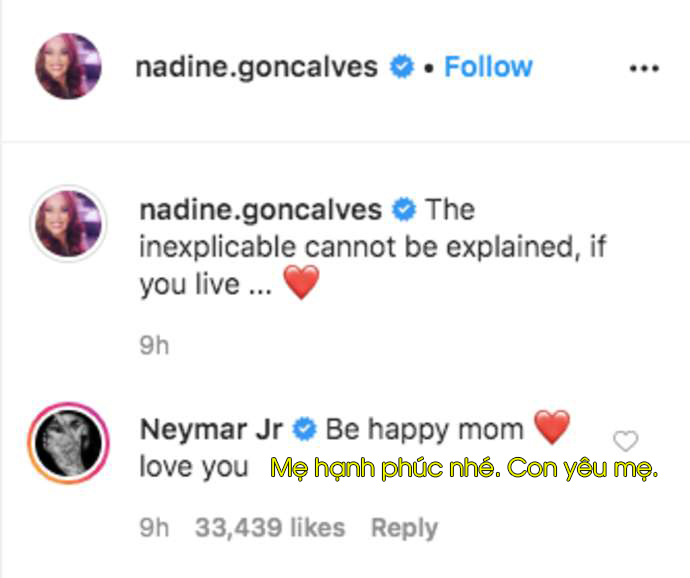 
Neymar gửi lời chúc mừng tới mẹ. (Ảnh: Chụp màn hình)