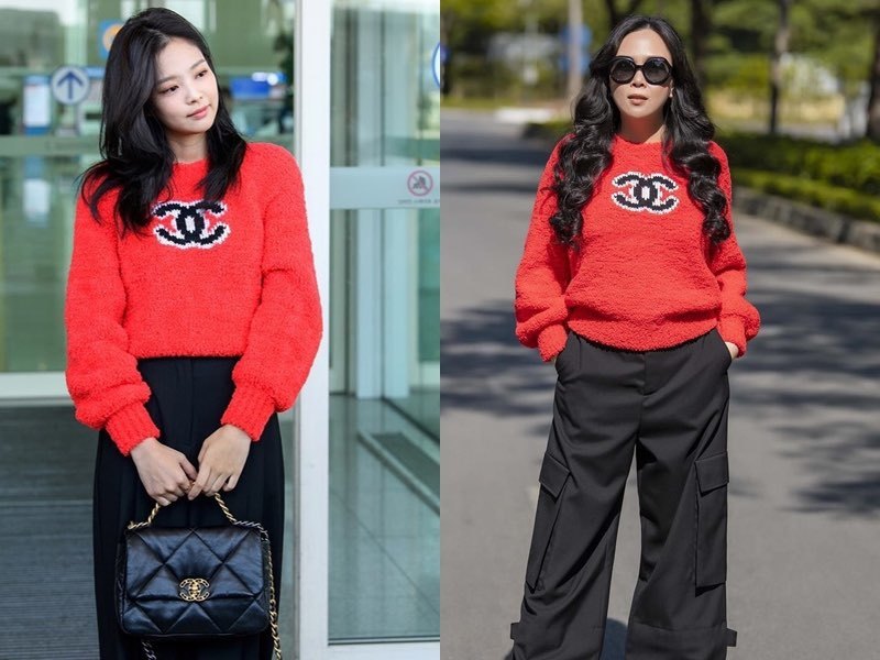  
Diện cùng một kiểu áo nhưng Phượng Chanel vẫn không thể nhỉnh hơn Jennie. (Ảnh: Instagram NV)