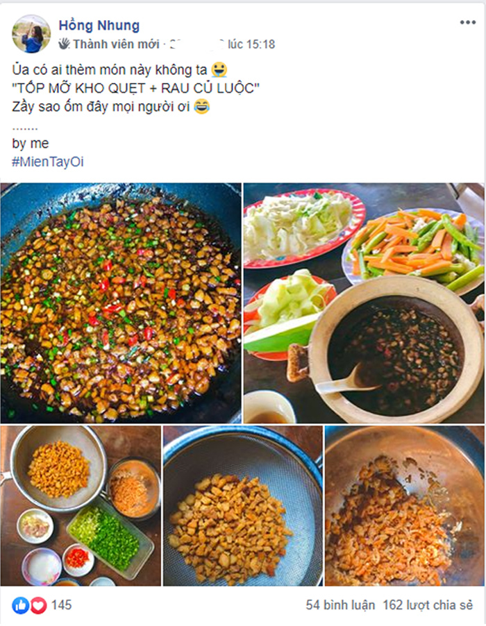  
Bài đăng giới thiệu món tóp mỡ kho quẹt của thành viên group Việt Nam Ơi.