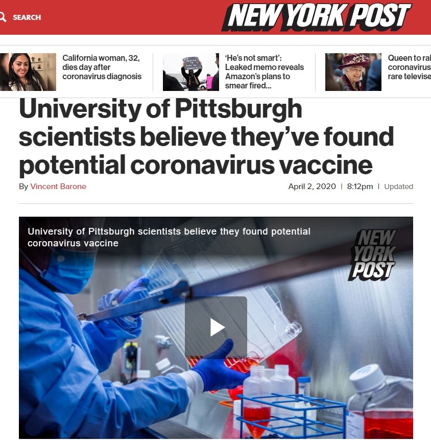 
Nghiên cứu về loại vaccine được đăng tải trên trang NY Post (Ảnh chụp màn hình)