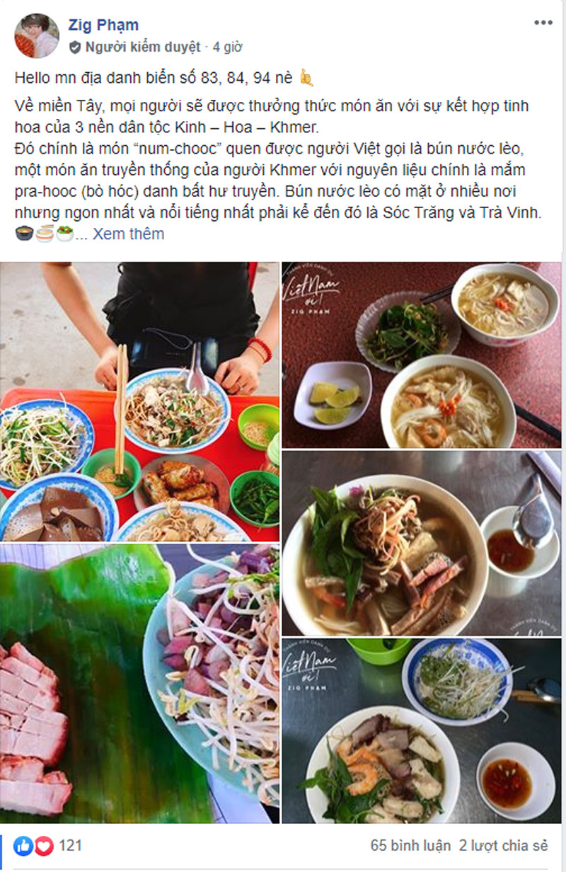  
Thành viên group Việt Nam Ơi giới món bún nước lèo đặc trưng, được kết hợp giữa ẩm thực người Hoa, Kinh và Khmer.