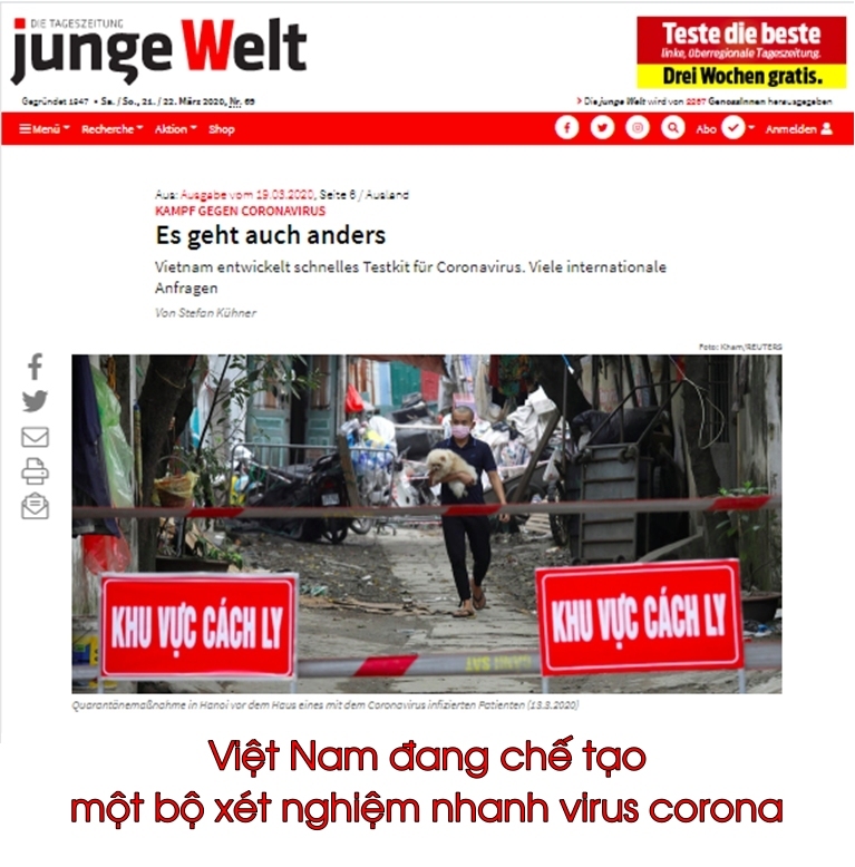  
Báo Jungle Welt của Đức có một bài viết khen ngợi công tác phòng chống dịch của Việt Nam. (Ảnh: Chụp màn hình)