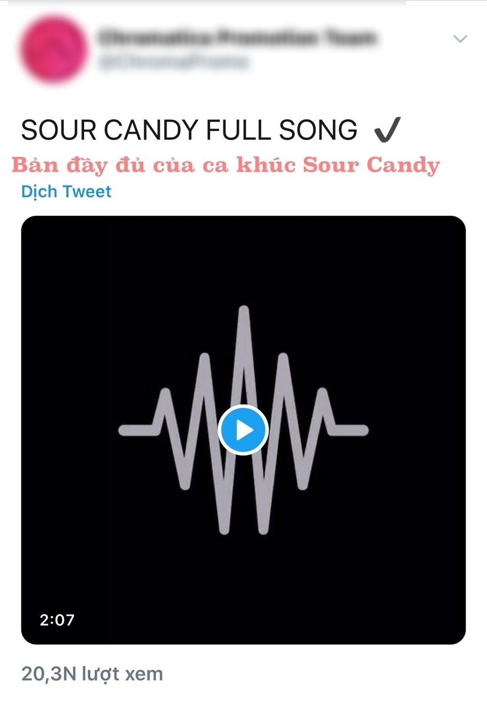  
Một bản đầy đủ của ca khúc Sour Candy được chia sẻ (Ảnh: Chụp màn hình).