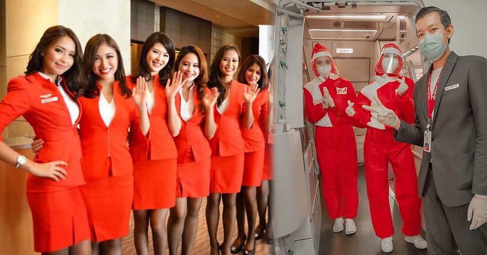  
Tiếp viên hãng AirAsia trước và sau khi có dịch Covid-19. (Ảnh: The Sun).