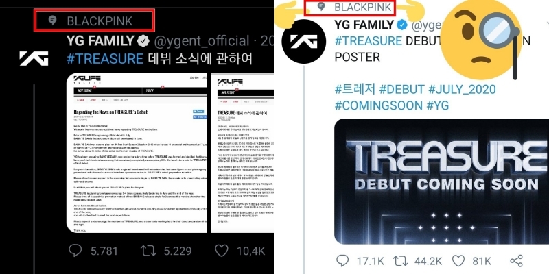  
YG gắn BLACKPINK vào các bài đăng về nhóm mới (Ảnh: Twitter).