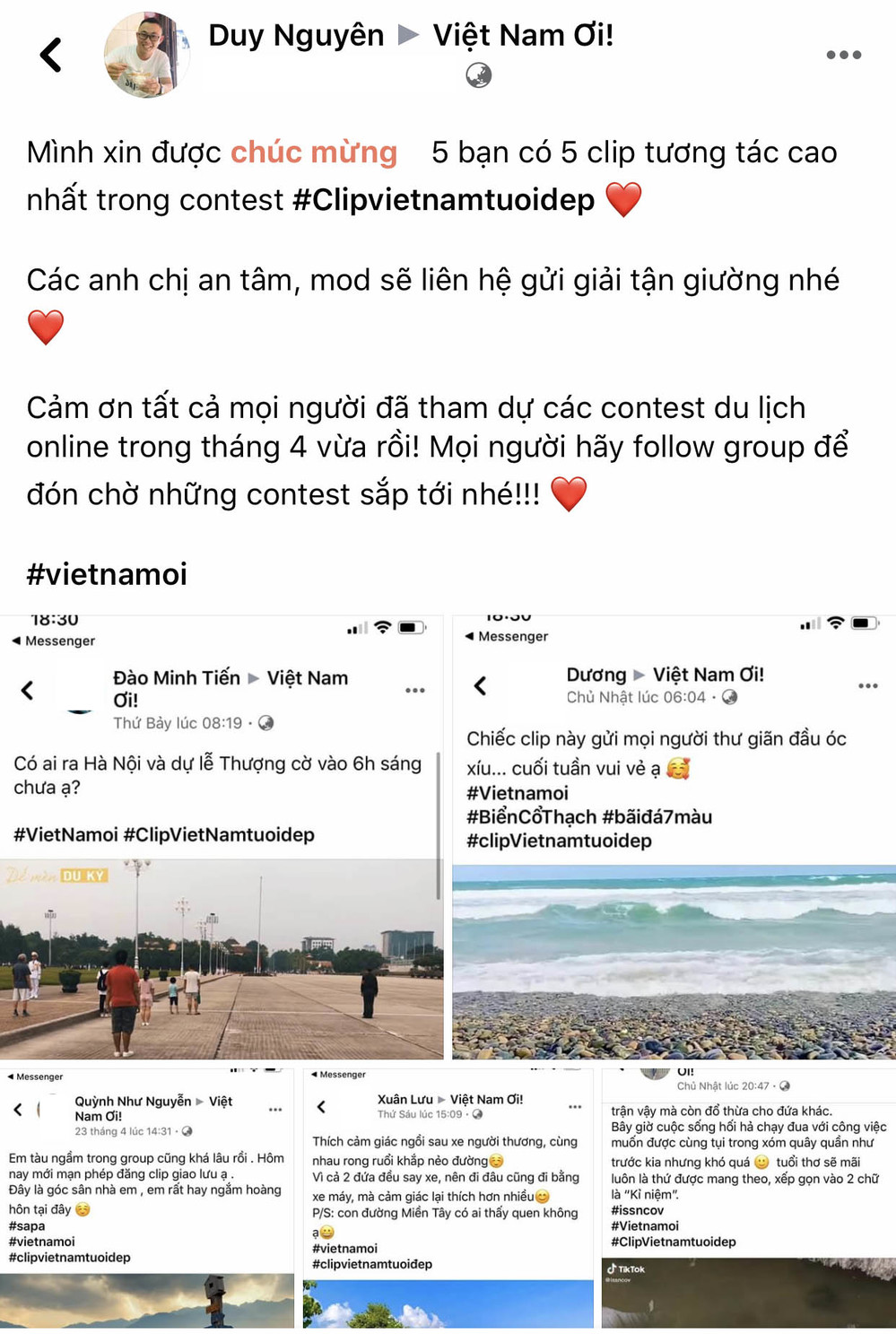 
Công bố kết quả contest Việt Nam Tươi Đẹp với 5 video xuất sắc nhất.