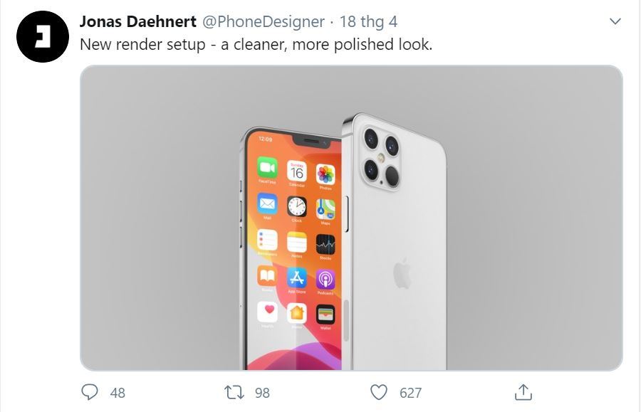  
Nhà thiết kế Jonas Daehnert đưa ra chân dung của iPhone 12 Pro. (Ảnh: Chụp màn hình).