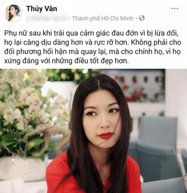  
Bài đăng ẩn ý của Thuý Vân lúc đó. (Ảnh: FBNV)