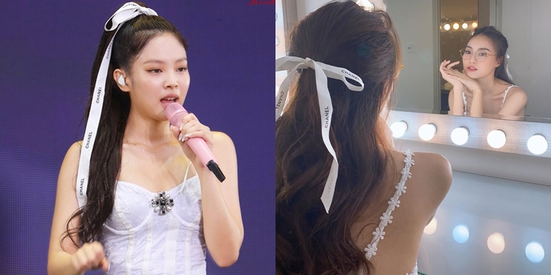  
Mốt dùng ruy băng buộc tóc của Jennie được Ninh Dương Lan Ngọc học tập. (Ảnh: Minh họa)