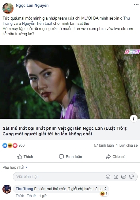  
Bình luận của Thu Trang khiến nhiều người phải bật cười (Ảnh: Facebook nhân vật)