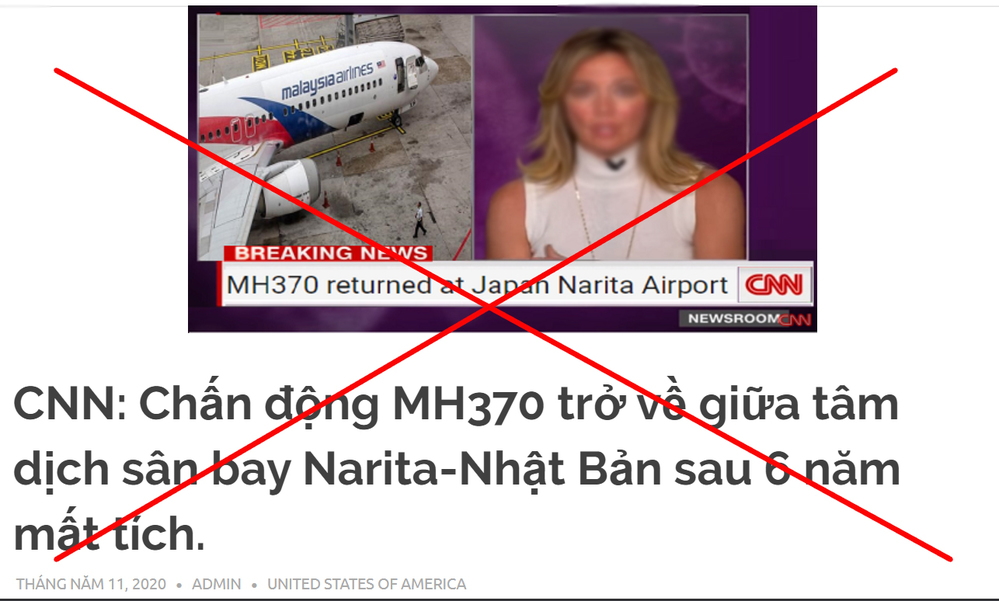  
Tin giả mạo về chuyến bay MH370 (Ảnh chụp màn hình)