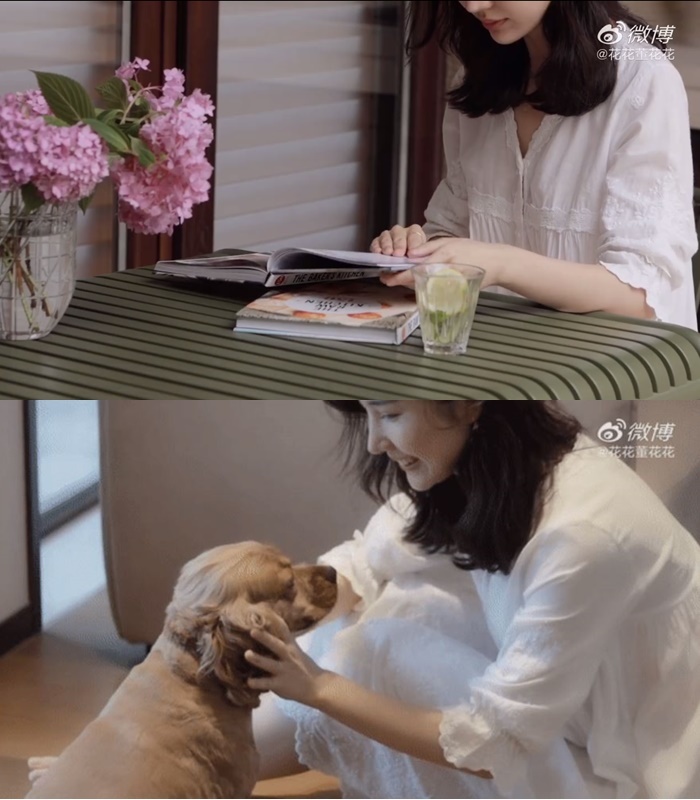  
Đọc sách, chơi với thú cưng những thú vui rất bình thường của vợ chủ tịch Taobao... (Ảnh: Chụp màn hình).