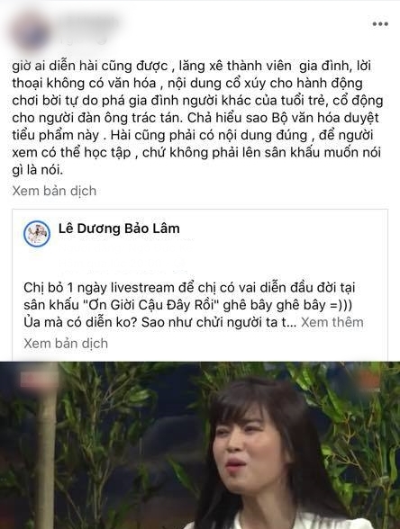  
Bài viết chỉ trích về tiểu phẩm có vợ Lê Dương Bảo Lâm tham gia